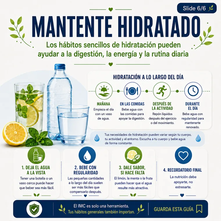 Mantente hidratado con recordatorios simples de agua e hidratación.