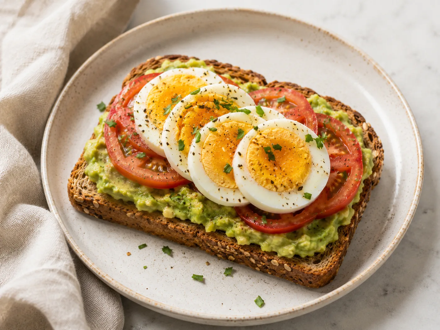 Whole-Grain Toast with Avocado, Tomato and Egg