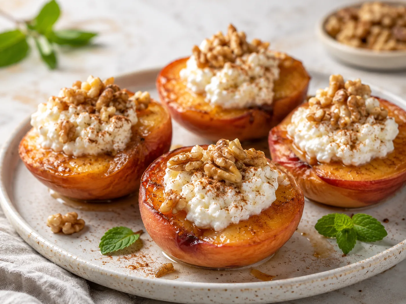 Melocotones asados con ricota y nueces