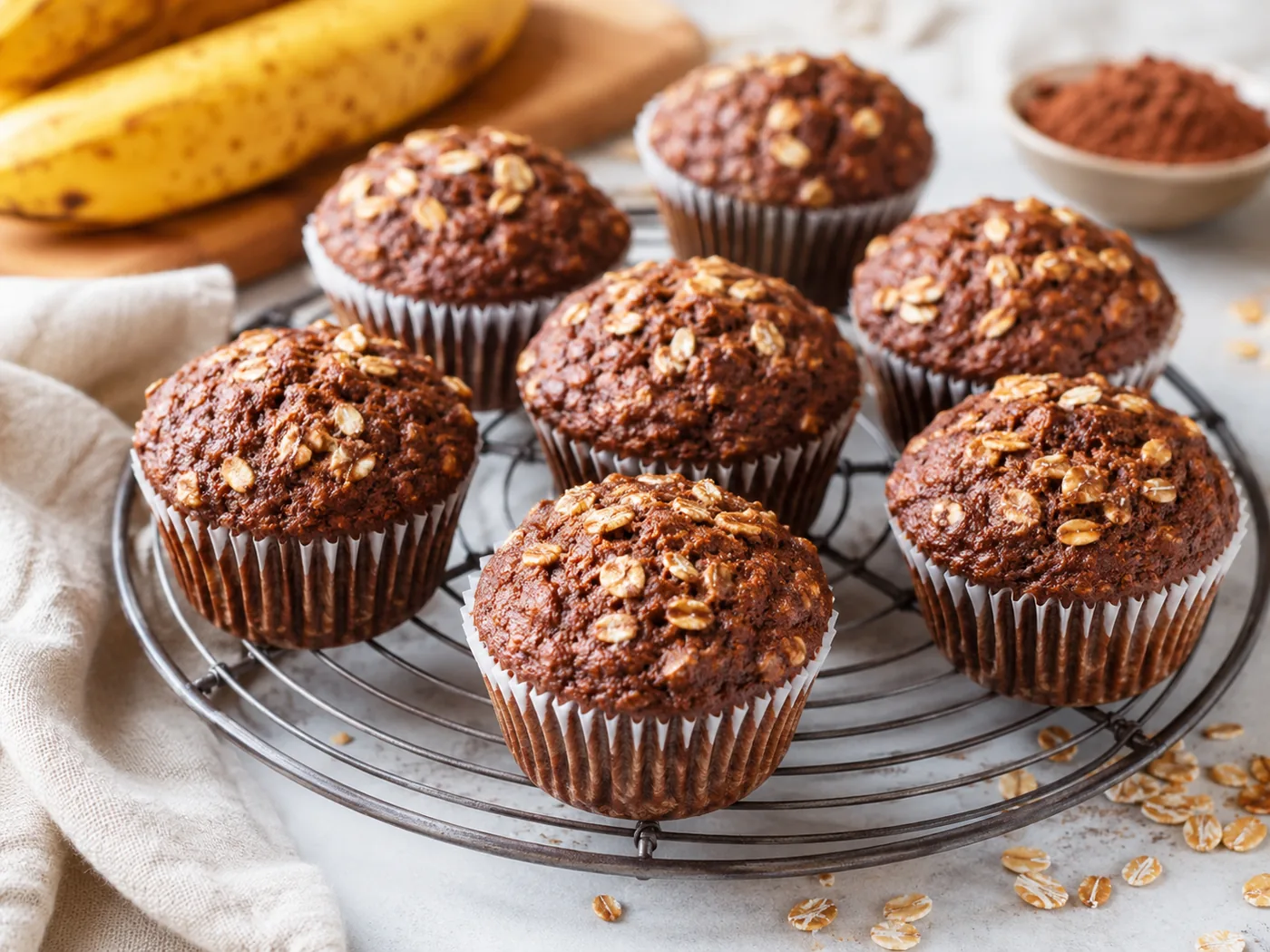 Banana, Cocoa and Oat Muffins