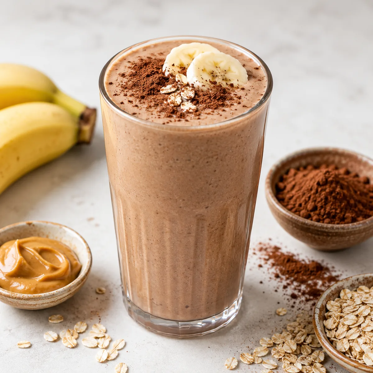 Banana, Cocoa, Oat and Peanut Butter Smoothie