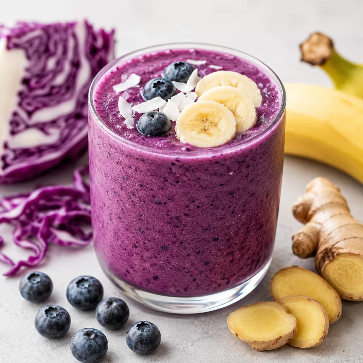Blueberry, Red Cabbage, Banana and Ginger Smoothie