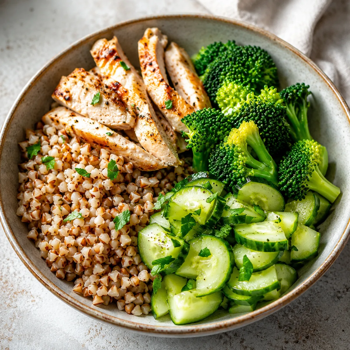 Buckwheat Bowl with Chicken, Cucumber and Broccoli