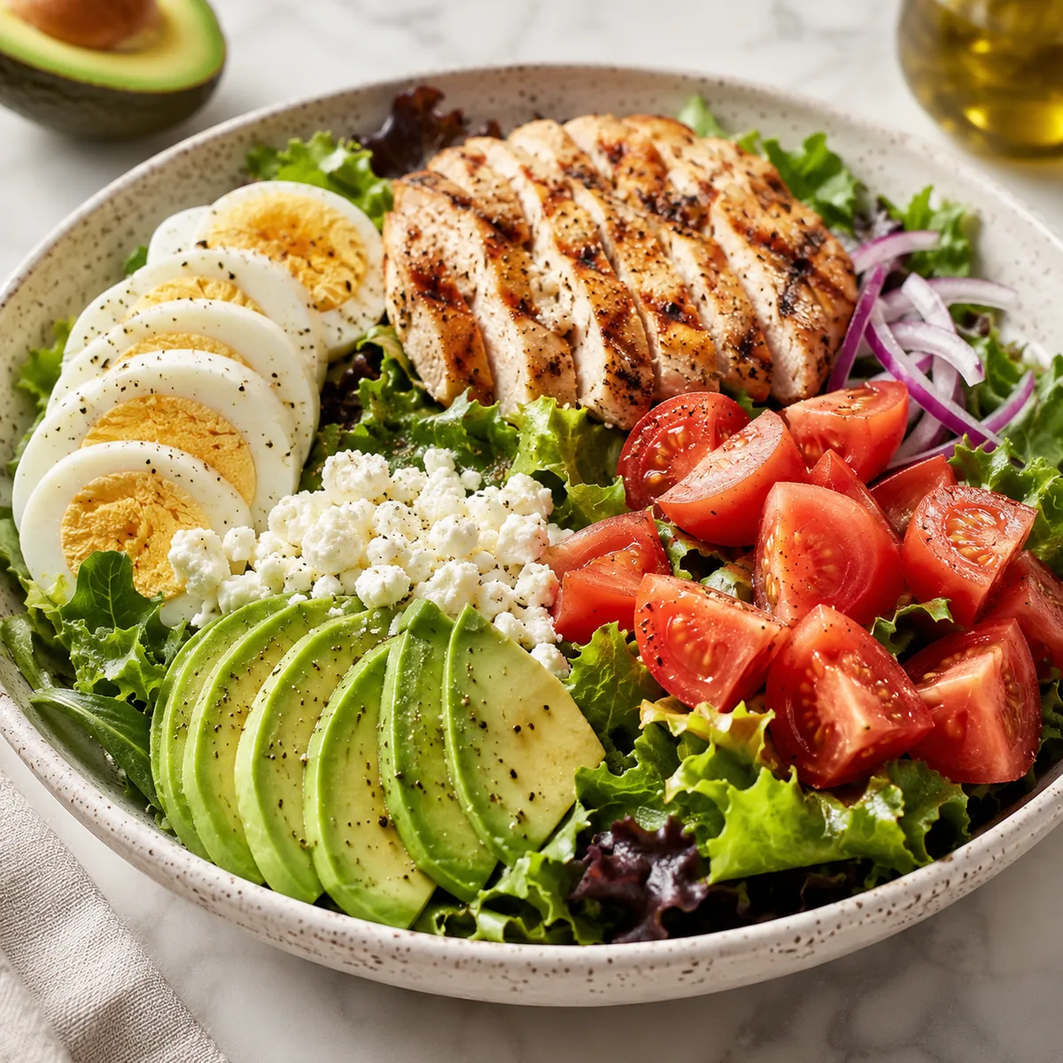 Light Cobb-Style Salad with Chicken, Egg, Avocado and Tomato