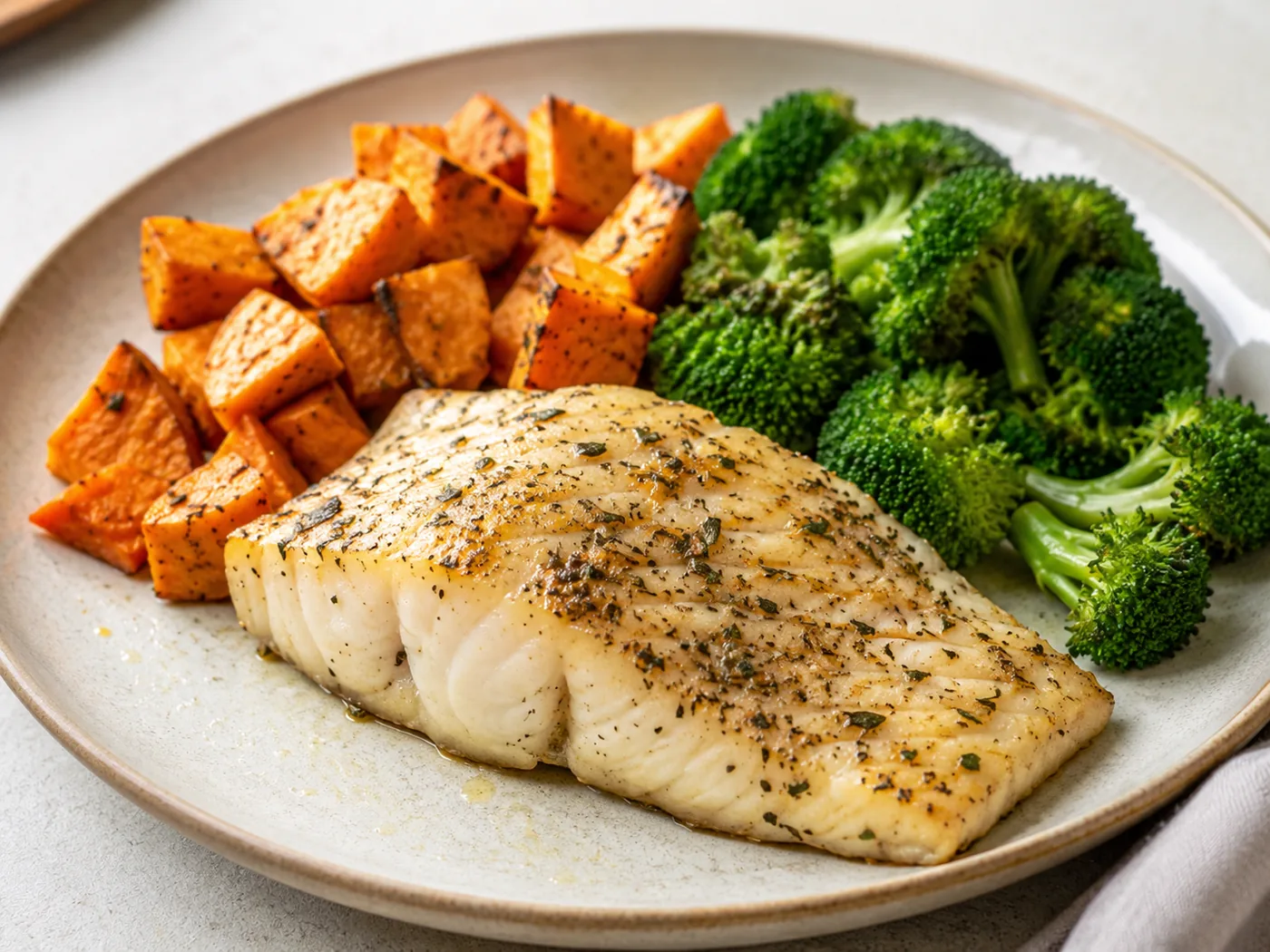 Sheet-Pan Fish or Tofu with Sweet Potato and Broccoli