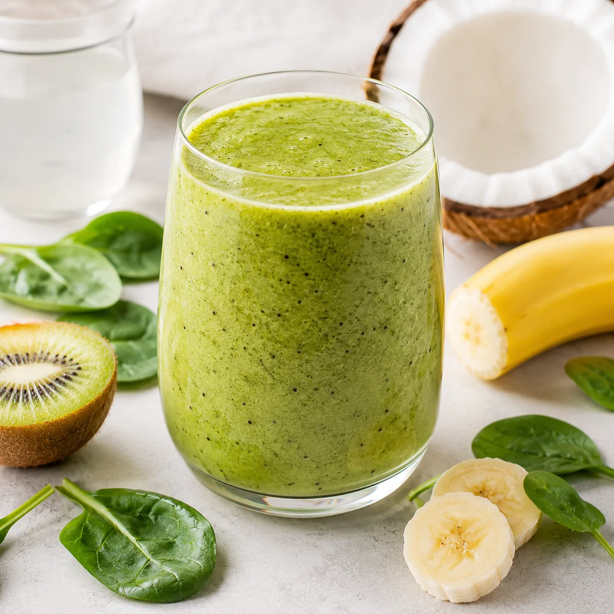 Kiwi, Spinach, Banana and Coconut Water Smoothie