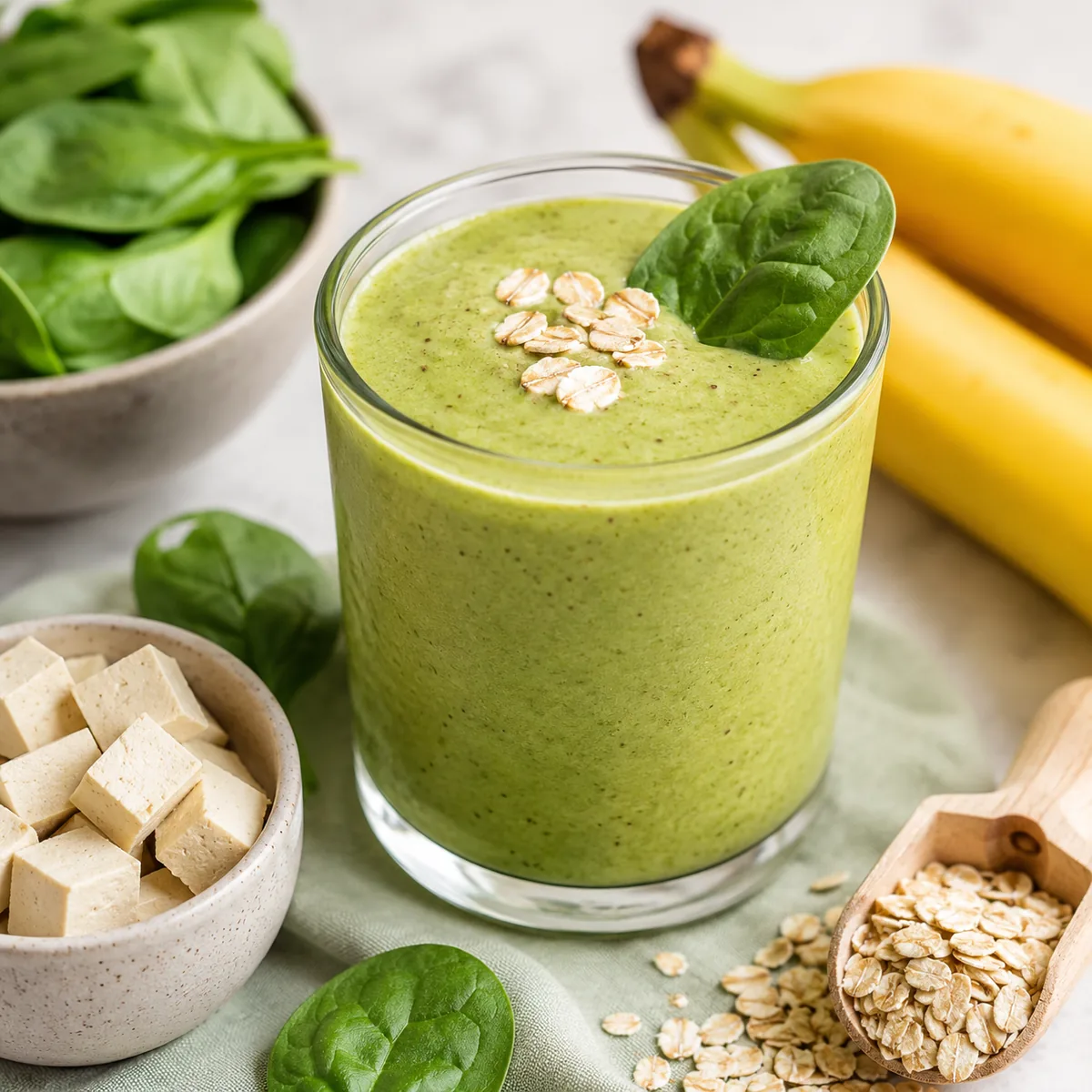 Creamy Spinach, Banana, Tofu and Oat Smoothie