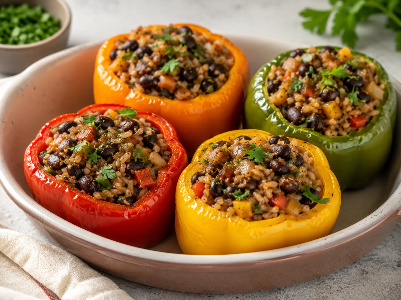 Bell Peppers Stuffed with Brown Rice and Beans