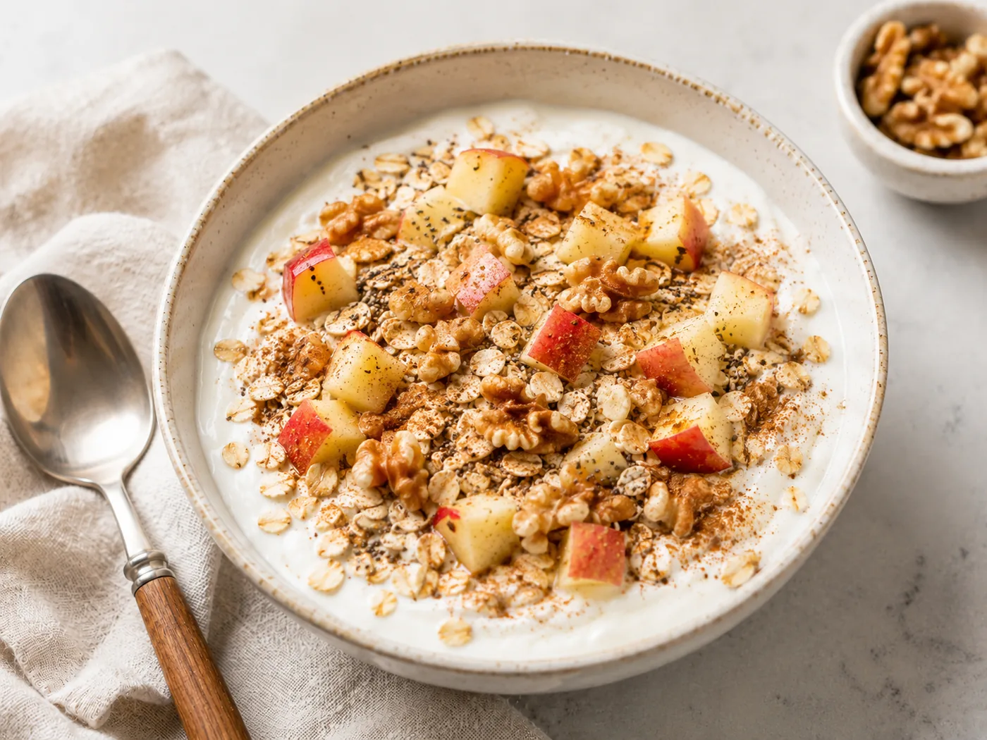 Yogurt Bowl with Apple, Oats and Walnuts
